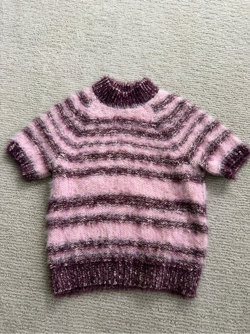 Anthropologie Pilcro Pink & Plum Striped Short-Sleeve Turtleneck Sweater
